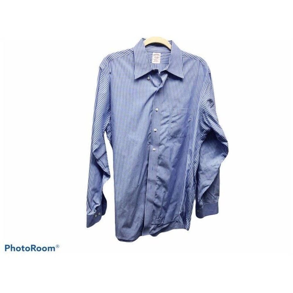 Brooks Brothers Mens Original Polo Shirt Blue White Stripe Cotton 16 1/2-4/5 TT